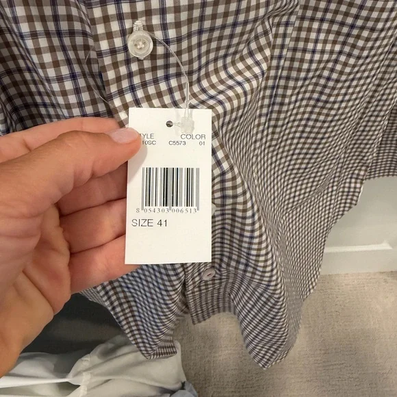 Isaia Blue and White Checkered Button Down Shirt - Picture 3 of 3